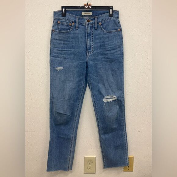 Madewell “The Perfect Vintage Jean” Classic Medium Wash Distressed Raw Hem Sz 28 - Picture 1 of 2